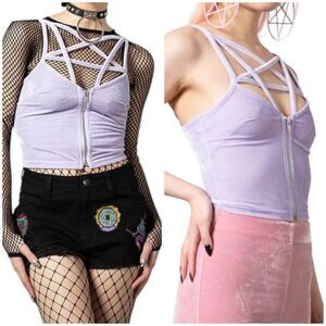 Killstar Lost in Sin velvet zip top in pastel lilac size XL